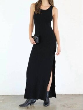 Kathryn McCarron Carolina Dress Black Cashmere Cotton Ribbed Tank Maxi Dress M